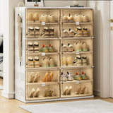 Square Plastic Entryway Beige Stackable Shoe Box Storage Image - 1
