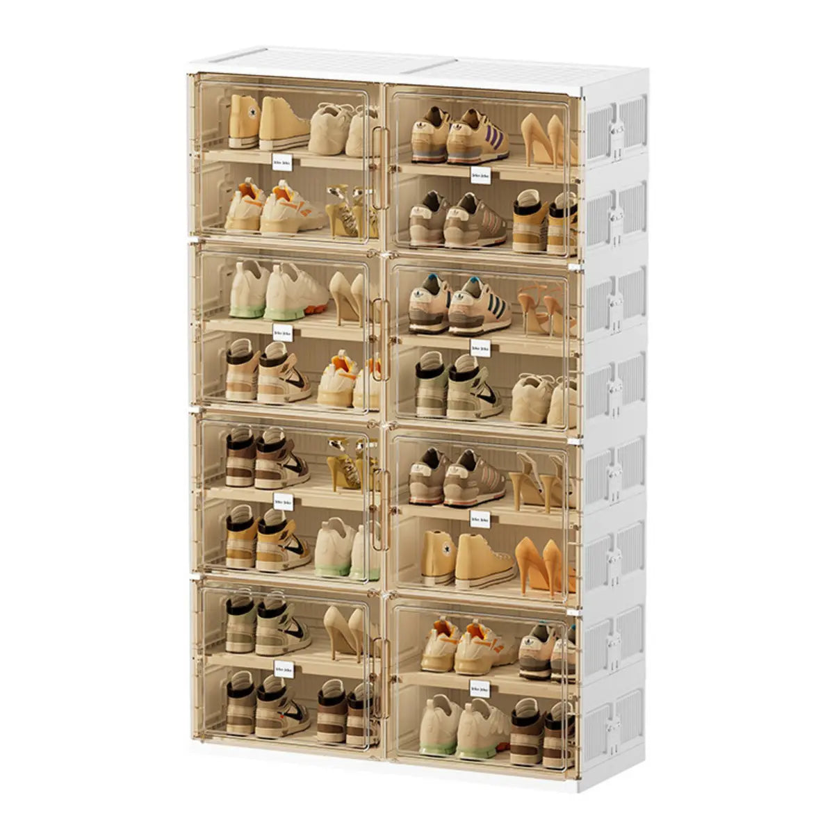 Square Plastic Entryway Beige Stackable Shoe Box Storage Image - 10