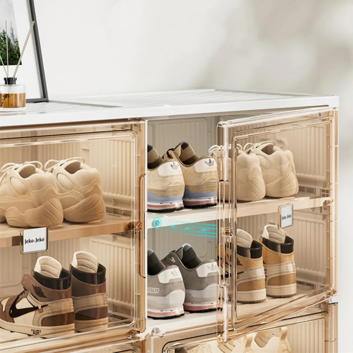 Square Plastic Entryway Beige Stackable Shoe Box Storage Image - 12