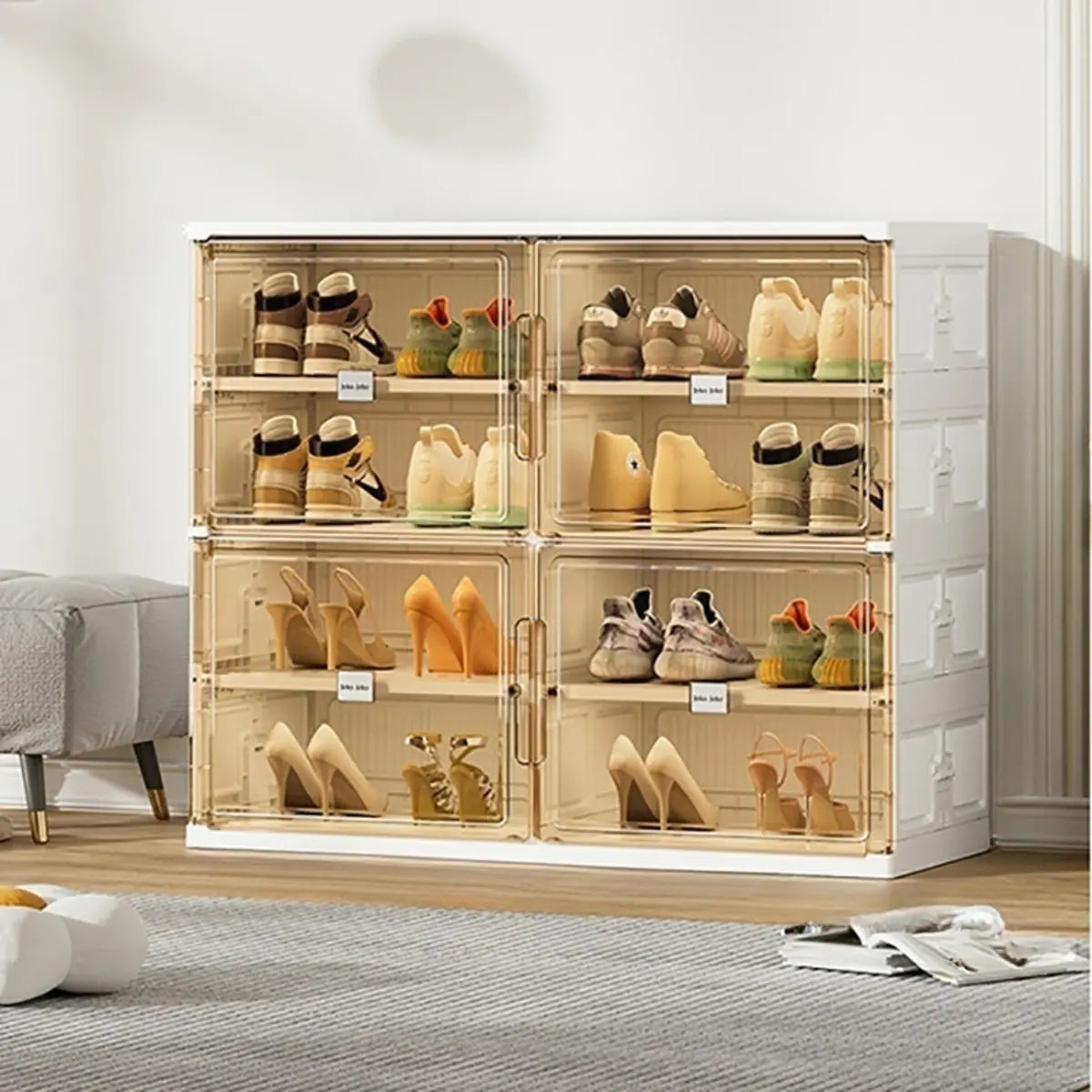 Square Plastic Entryway Beige Stackable Shoe Box Storage Image - 17