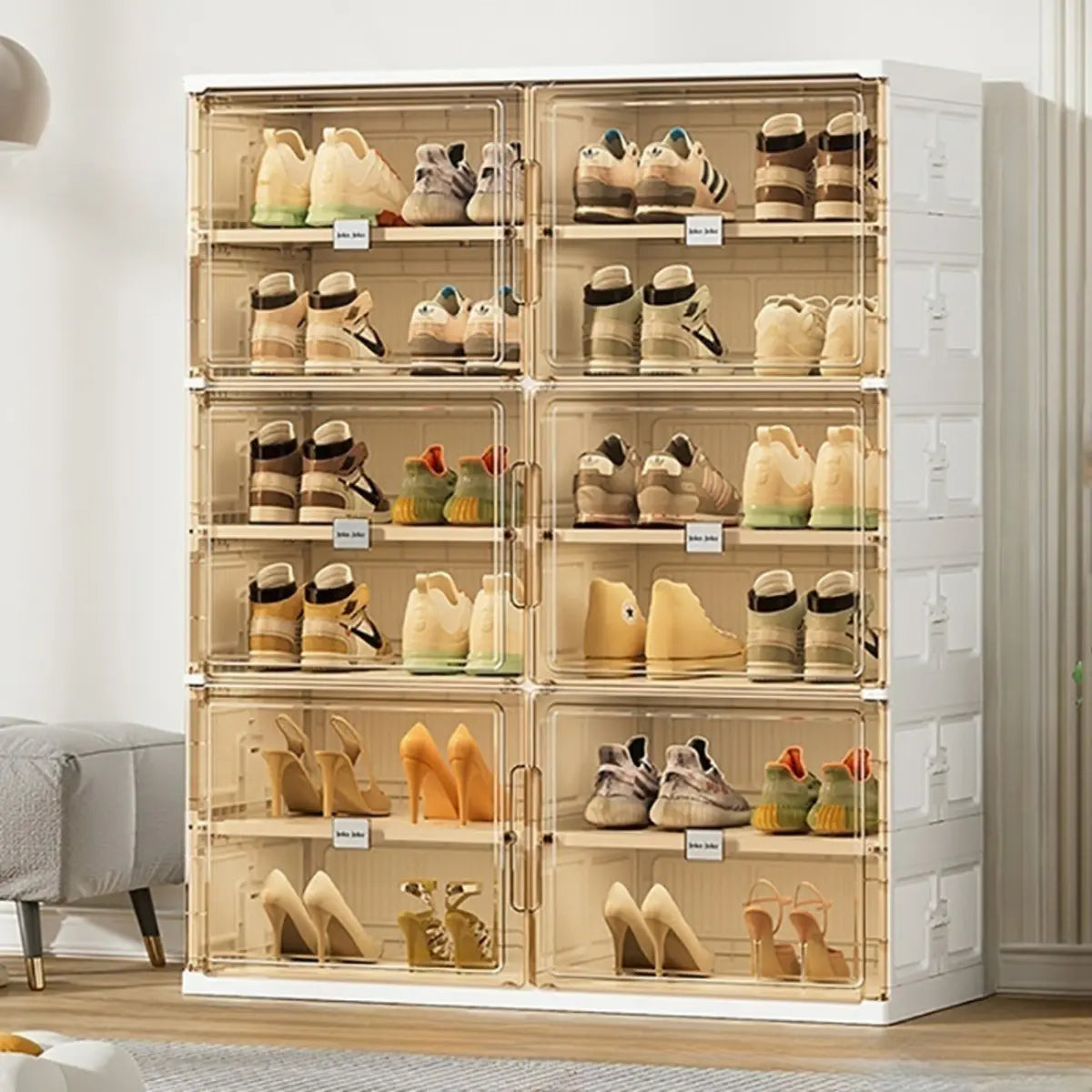 Square Plastic Entryway Beige Stackable Shoe Box Storage Image - 19