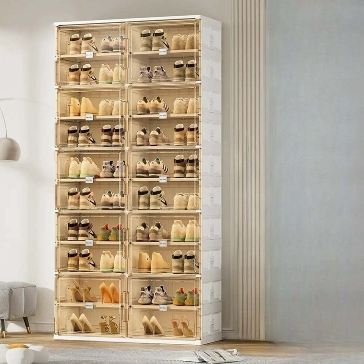 Square Plastic Entryway Beige Stackable Shoe Box Storage Image - 3