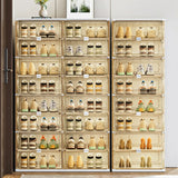 Square Plastic Entryway Beige Stackable Shoe Box Storage Image - 4