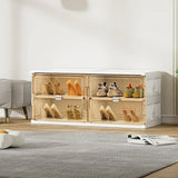 Square Plastic Entryway Beige Stackable Shoe Box Storage Image - 9