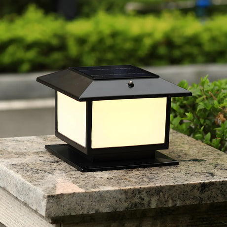 Square Solar Garden Decor Metal Black Patio Post Light Image - 1