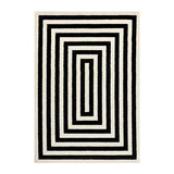 Square Striped Polypropylene Black-White Area Rug Image - 4
