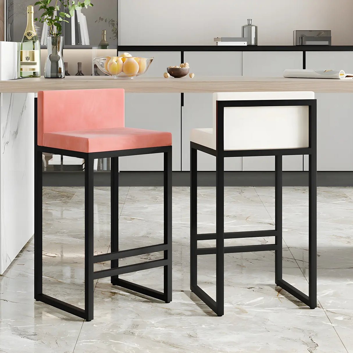 Square Upholstered Metal Sled Bar Stool with Footrest Image - 1