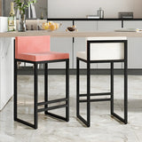 Square Upholstered Metal Sled Bar Stool with Footrest Image - 1