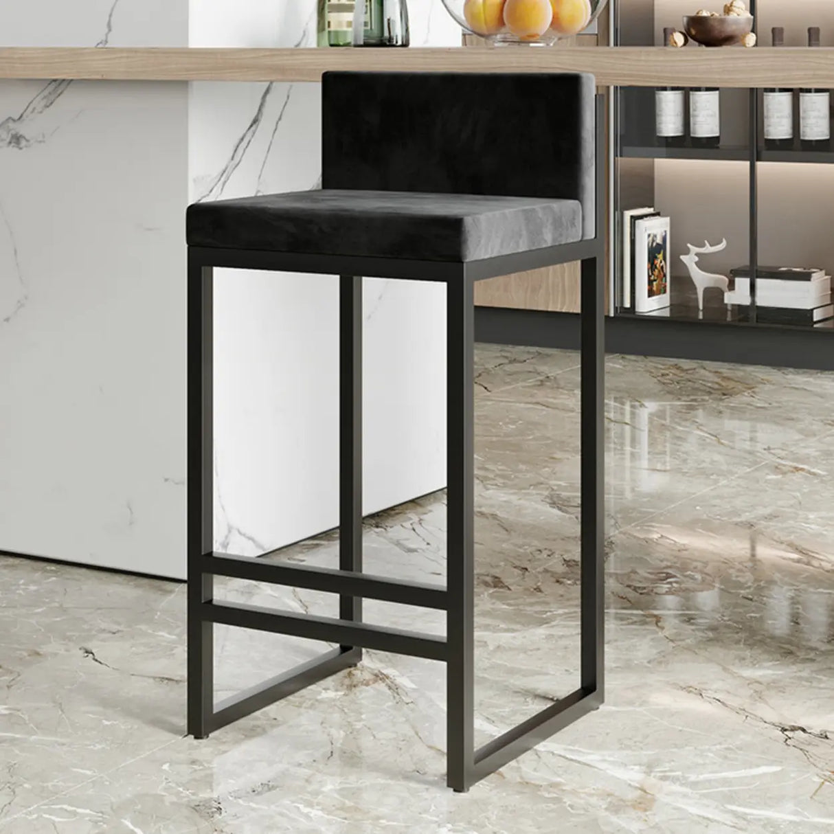 Square Upholstered Metal Sled Bar Stool with Footrest Image - 11