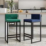 Square Upholstered Metal Sled Bar Stool with Footrest Image - 2
