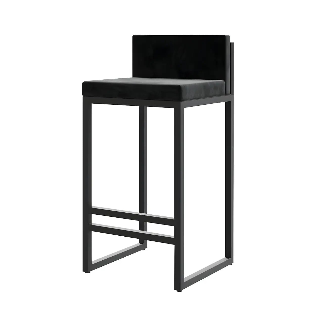 Square Upholstered Metal Sled Bar Stool with Footrest Image - 3