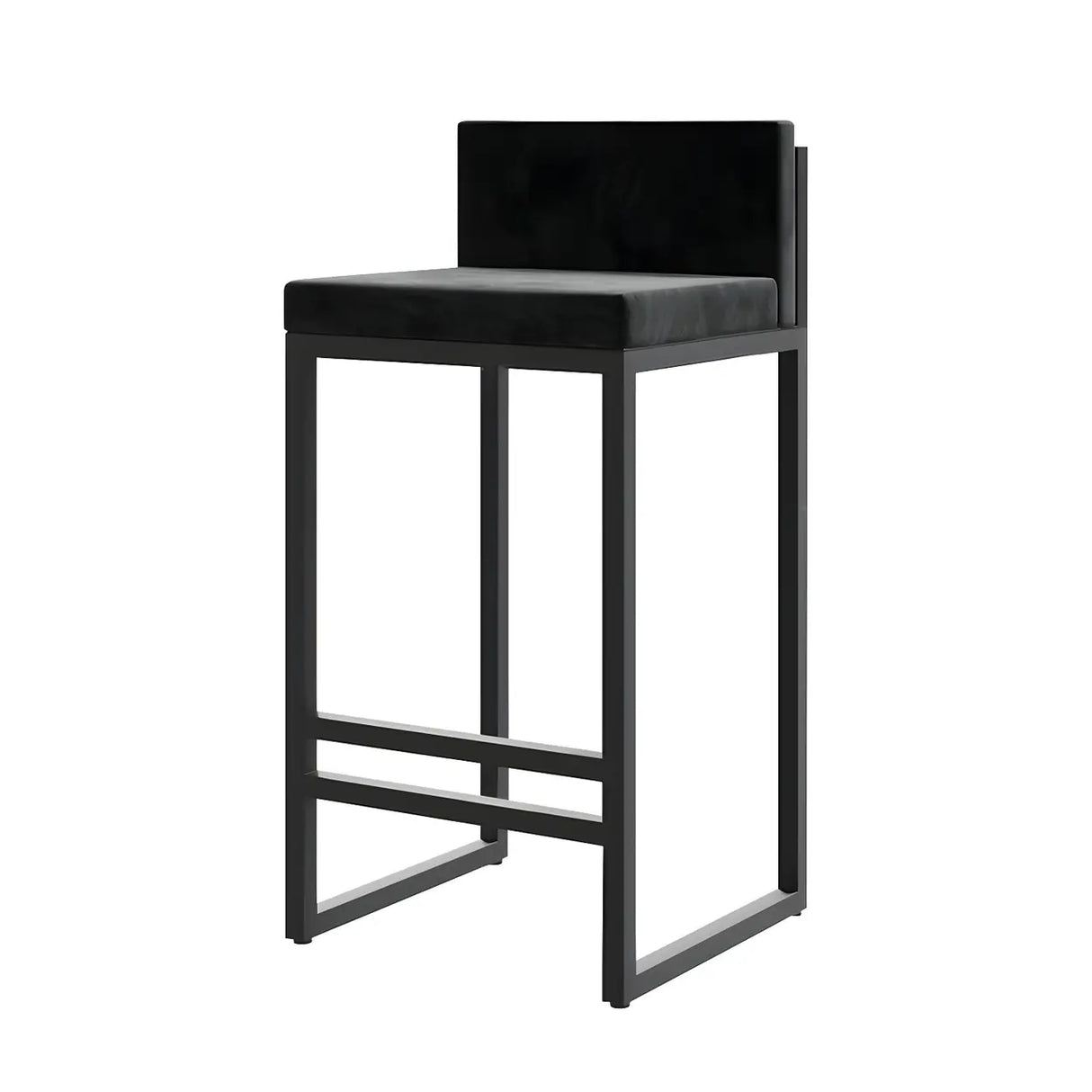 Square Upholstered Metal Sled Bar Stool with Footrest Image - 3