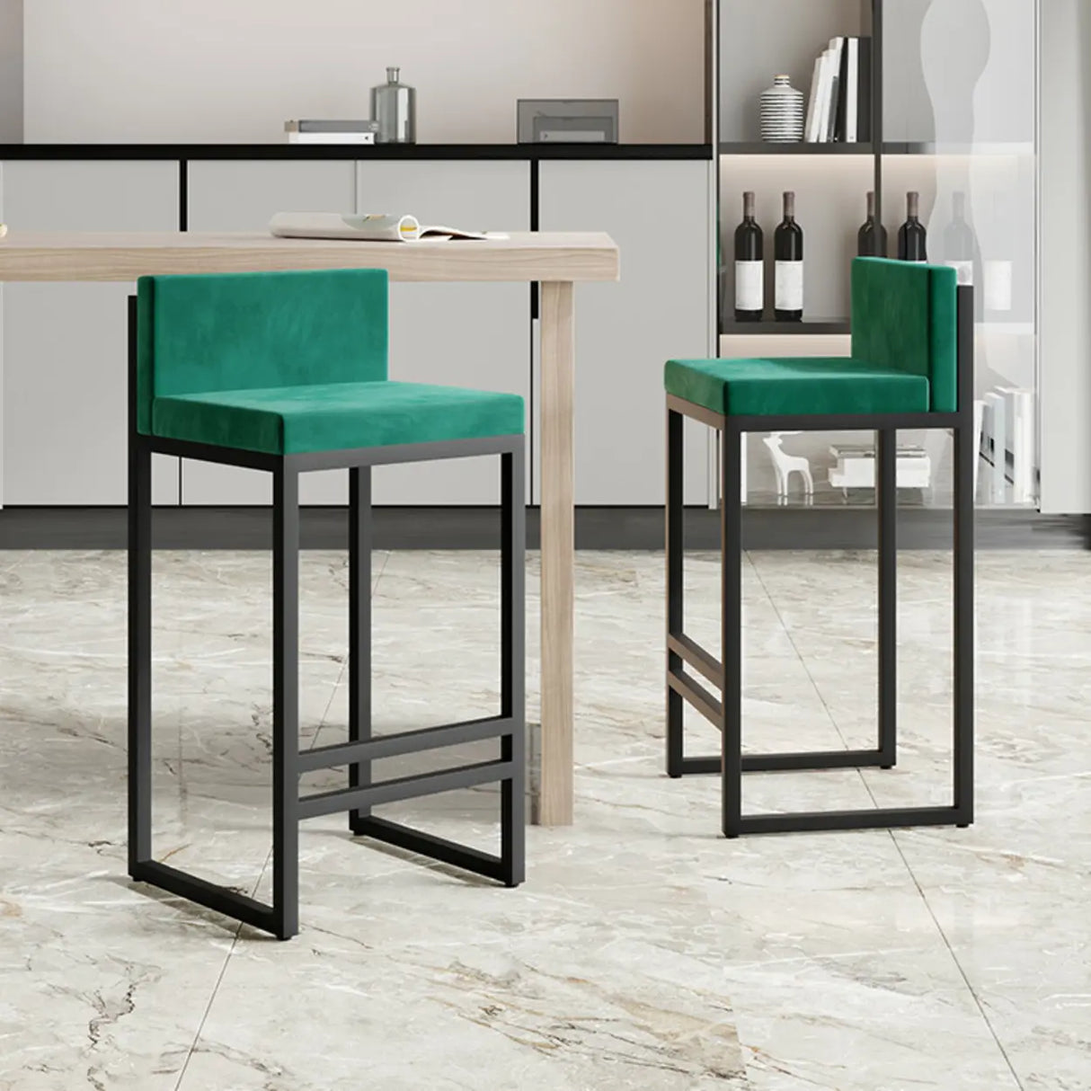 Square Upholstered Metal Sled Bar Stool with Footrest Image - 4