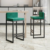 Square Upholstered Metal Sled Bar Stool with Footrest Image - 4