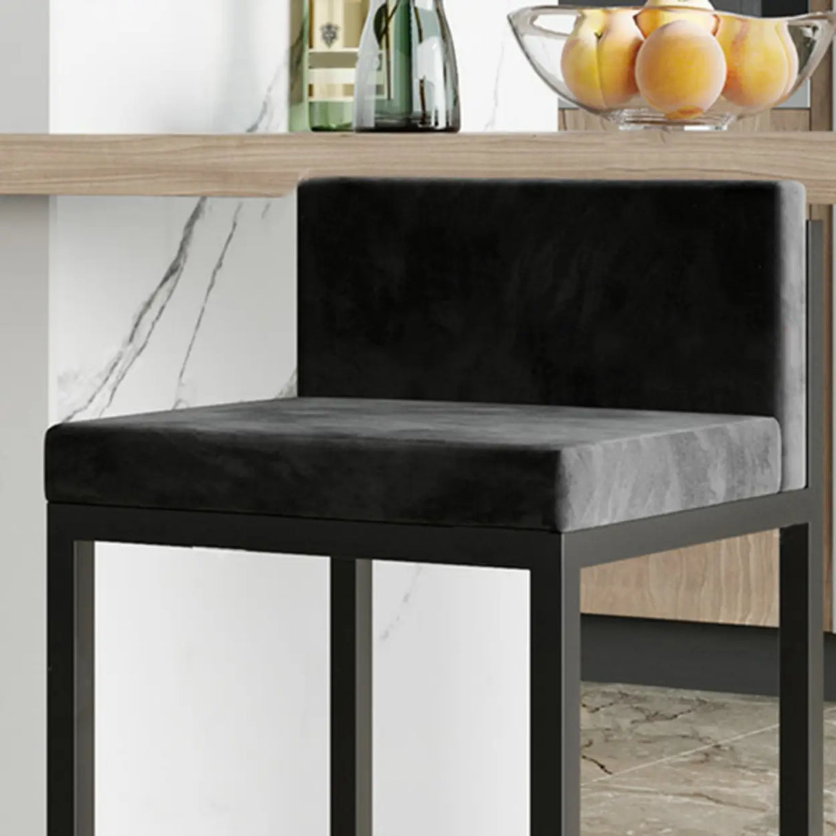 Square Upholstered Metal Sled Bar Stool with Footrest Image - 7