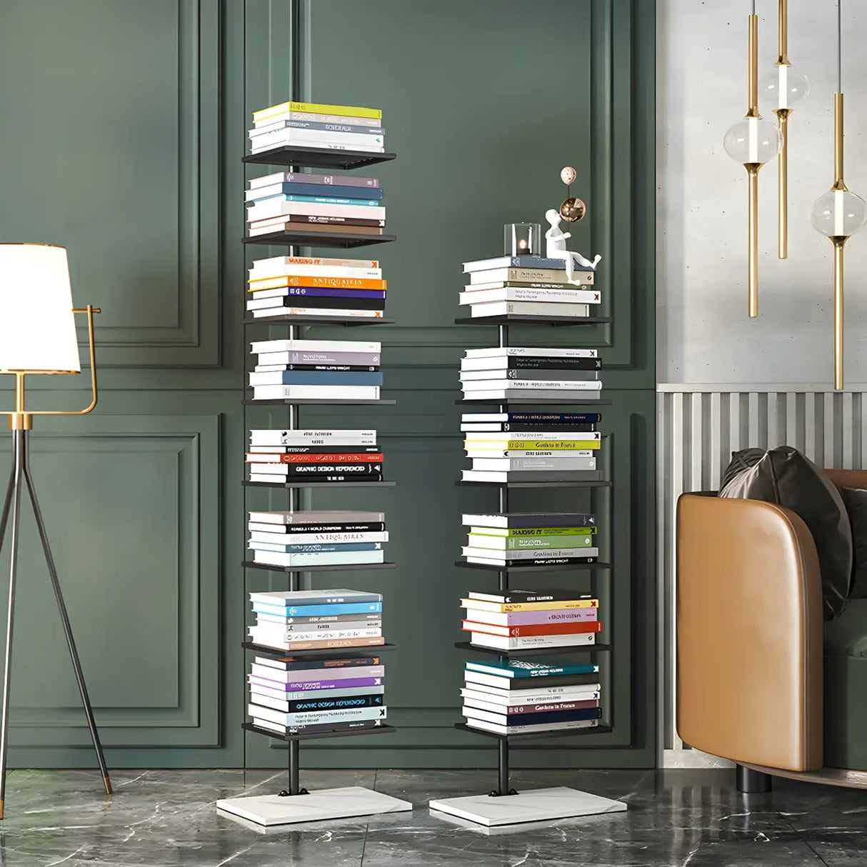 Square Vertical Minimalist Metal Etagere Bookcase White Image - 12
