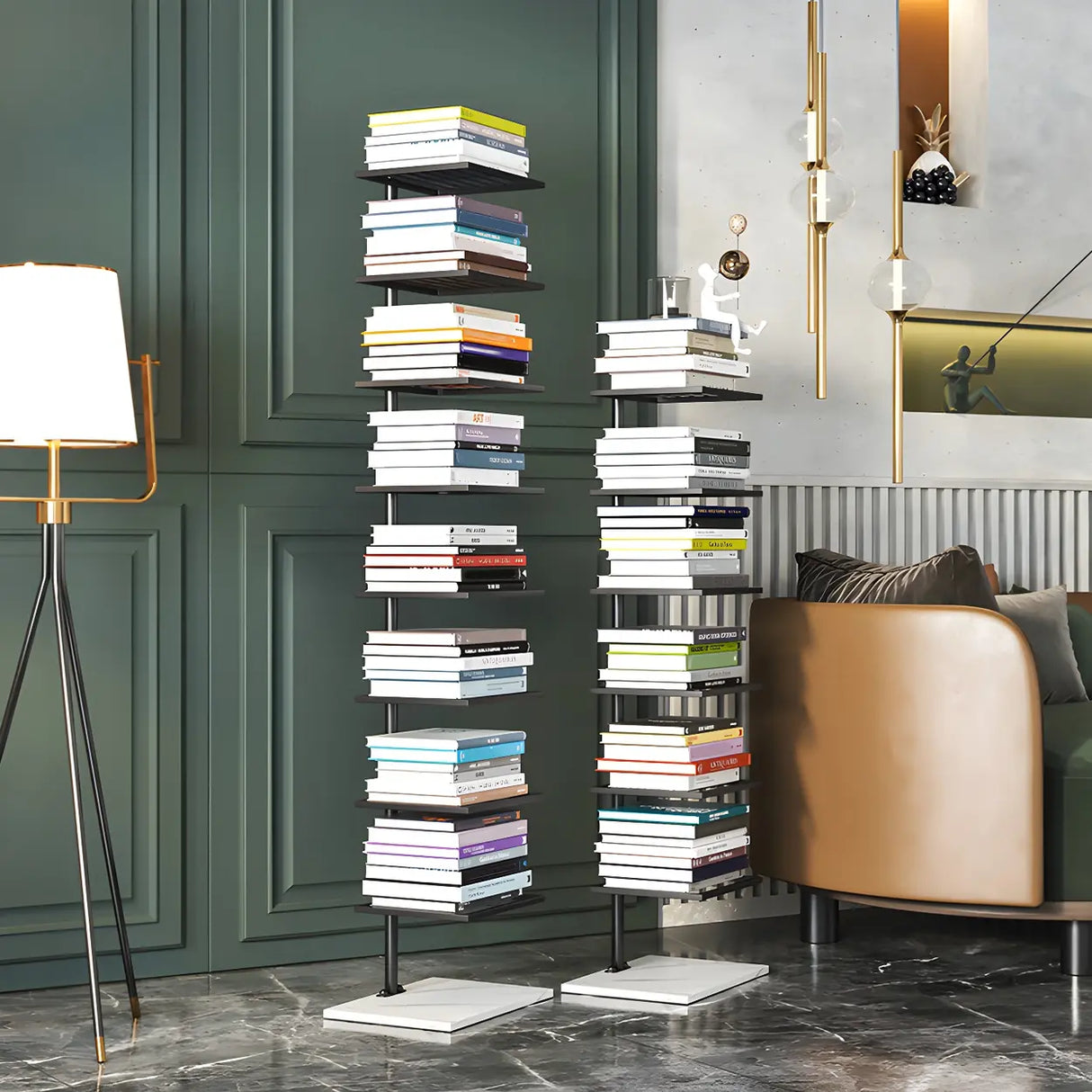 Square Vertical Minimalist Metal Etagere Bookcase White Image - 2