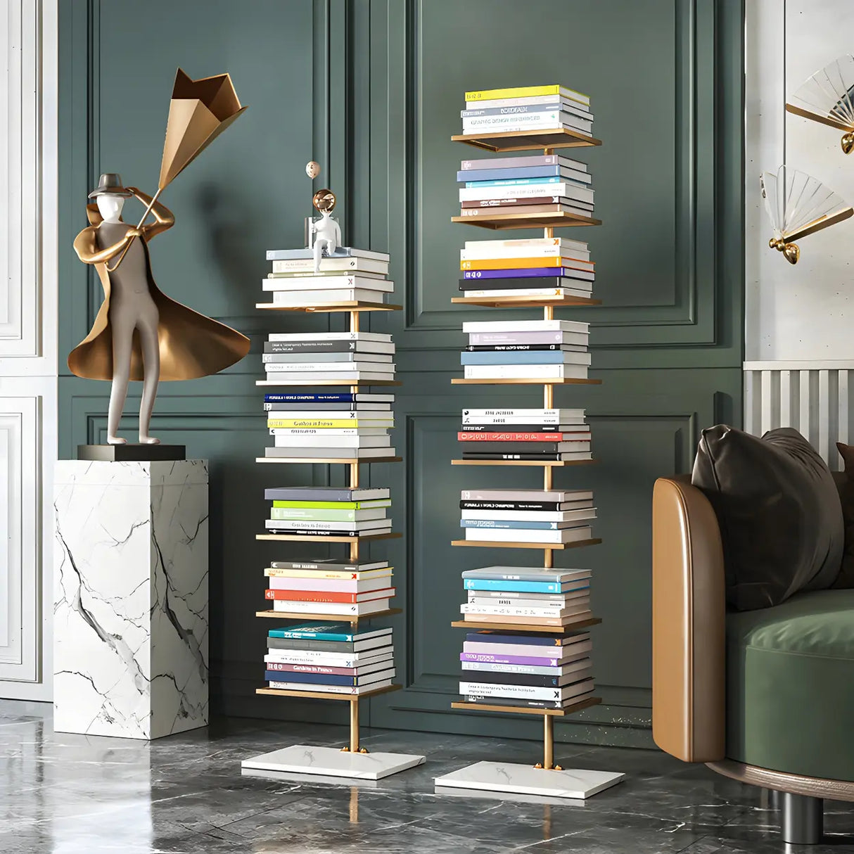 Square Vertical Minimalist Metal Etagere Bookcase White Image - 3