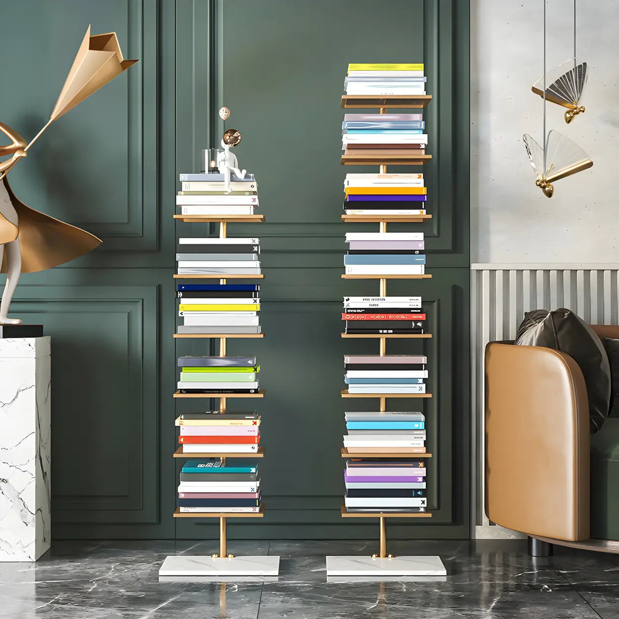 Square Vertical Minimalist Metal Etagere Bookcase White Image - 4