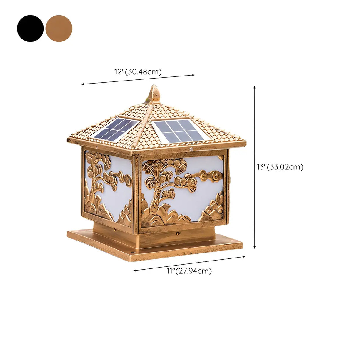 Square Vintage Carved Metal Solar Outdoor Post Lamp Image - 14