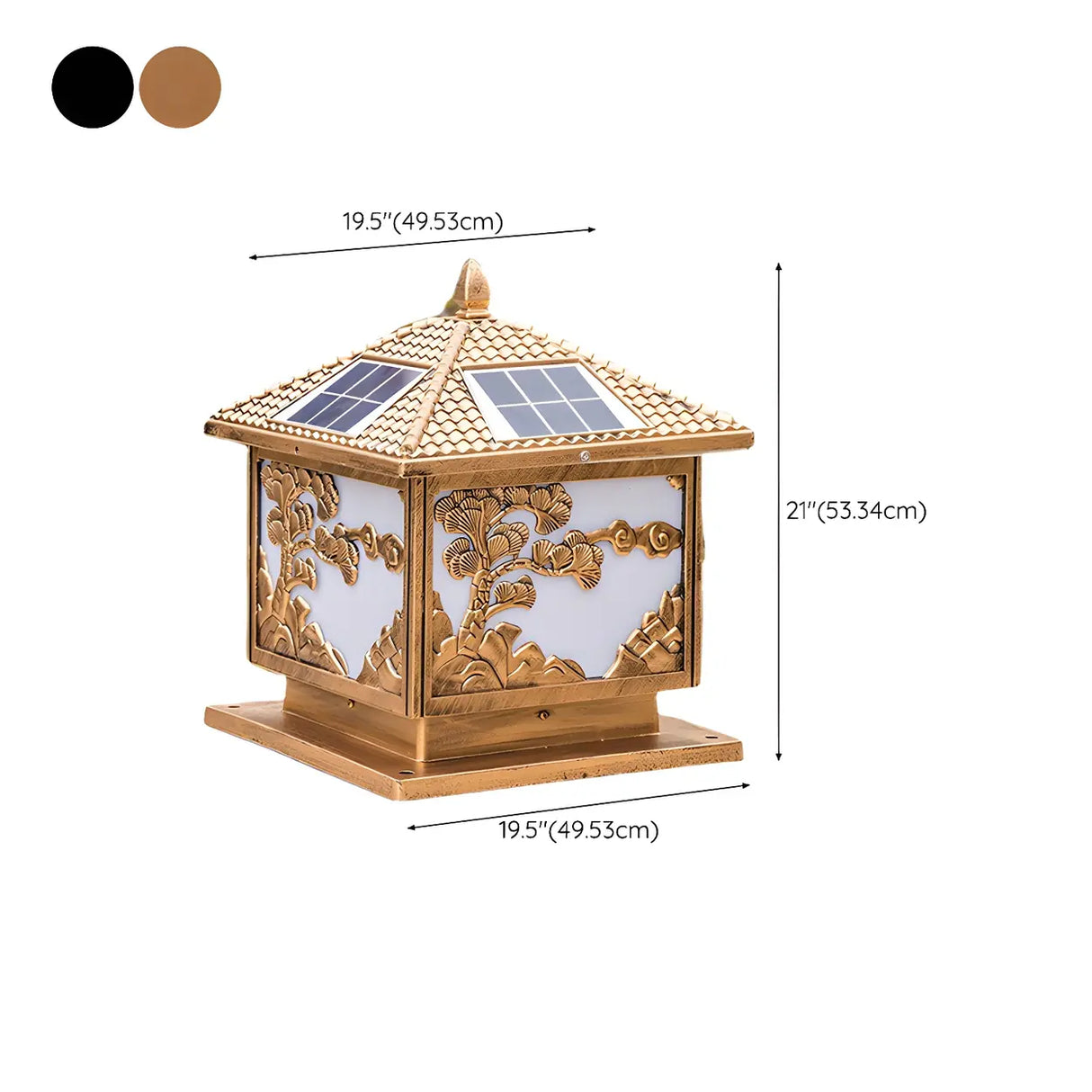 Square Vintage Carved Metal Solar Outdoor Post Lamp Image - 16