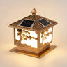Square Vintage Carved Metal Solar Outdoor Post Lamp Image - 3