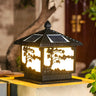 Square Vintage Carved Metal Solar Outdoor Post Lamp Image - 4