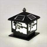 Square Vintage Carved Metal Solar Outdoor Post Lamp Image - 8