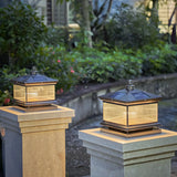 Square Vintage Glass Solar Metal Outdoor Post Lamp Image - 12
