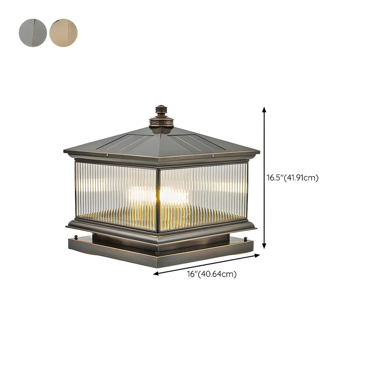 Square Vintage Glass Solar Metal Outdoor Post Lamp Image - 15