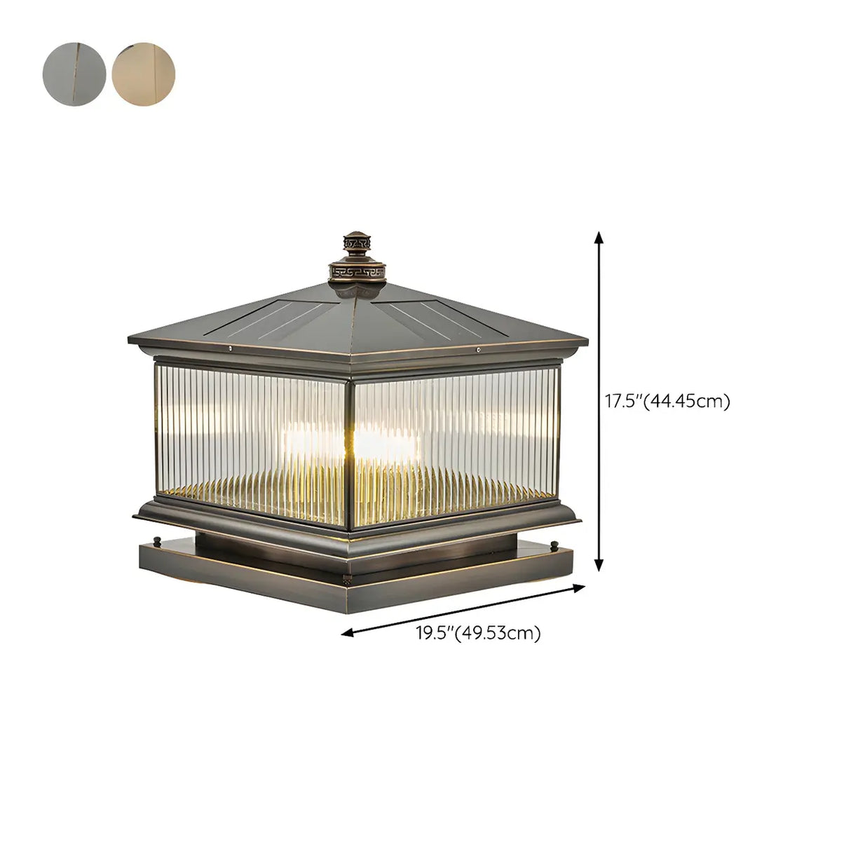Square Vintage Glass Solar Metal Outdoor Post Lamp Image - 16
