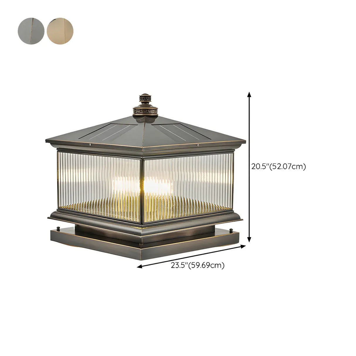 Square Vintage Glass Solar Metal Outdoor Post Lamp Image - 17