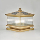 Square Vintage Glass Solar Metal Outdoor Post Lamp Image - 2
