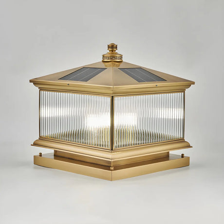 Square Vintage Glass Solar Metal Outdoor Post Lamp Image - 2