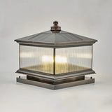 Square Vintage Glass Solar Metal Outdoor Post Lamp Image - 3