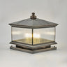 Square Vintage Glass Solar Metal Outdoor Post Lamp Image - 3