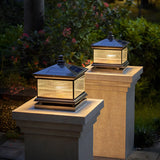 Square Vintage Glass Solar Metal Outdoor Post Lamp Image - 4