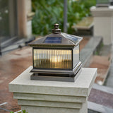 Square Vintage Glass Solar Metal Outdoor Post Lamp Image - 5