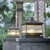 Square Vintage Glass Solar Metal Outdoor Post Lamp Image - 6