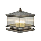 Square Vintage Glass Solar Metal Outdoor Post Lamp Image - 7