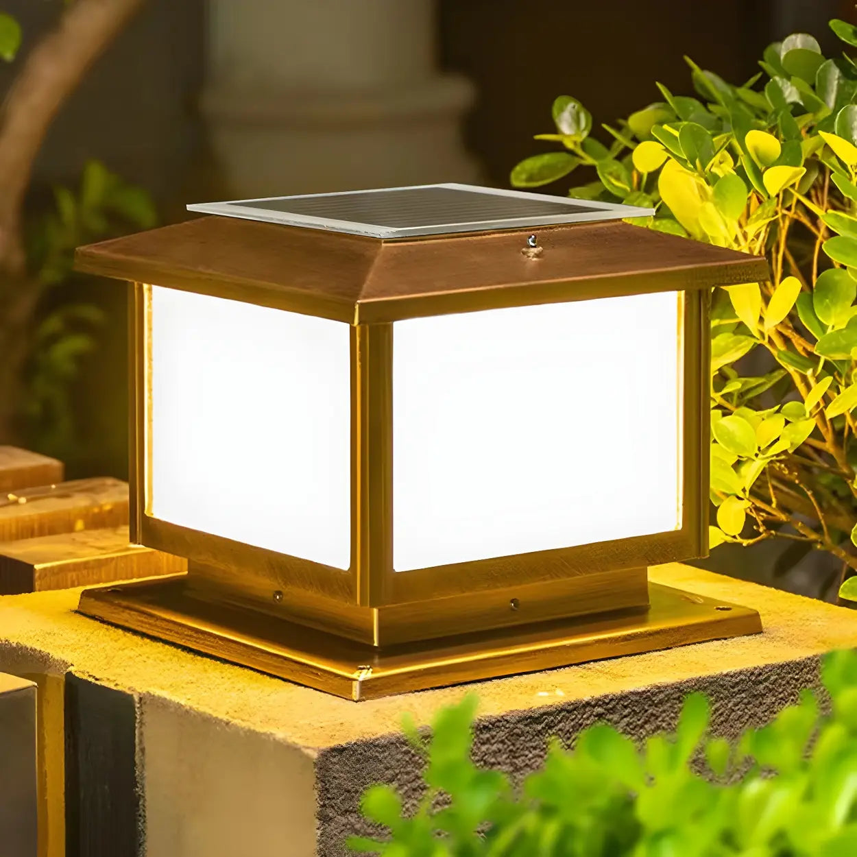 Square Vintage Metal Outdoor Solar Lantern Post Light Image - 2