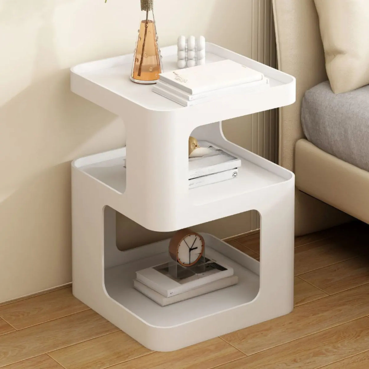 Square White Tray Top Storage End Table with Shelves – Homebaa