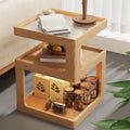 Square Wood 2 Tiers Cream Natural Storage Side Table