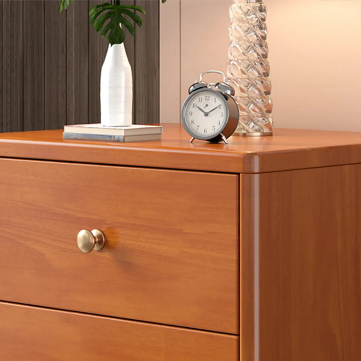 Square Wood Natural 2-Drawer Nightstand with Legs Image - 13