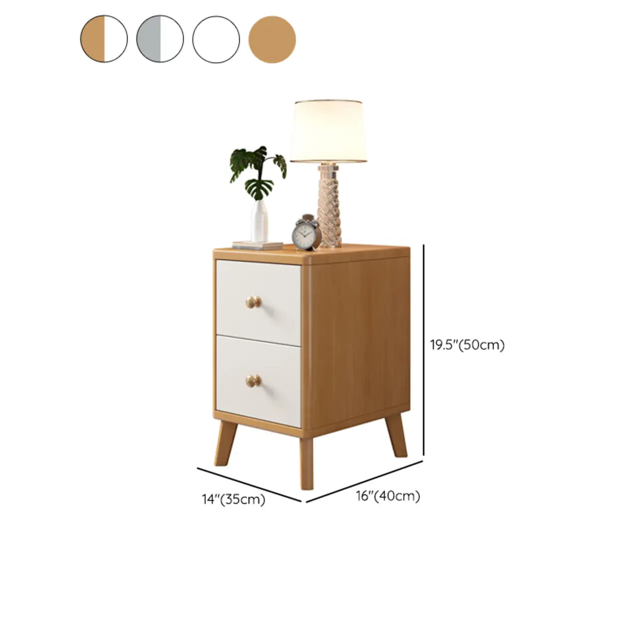 Square Wood Natural 2-Drawer Nightstand with Legs Image - 17