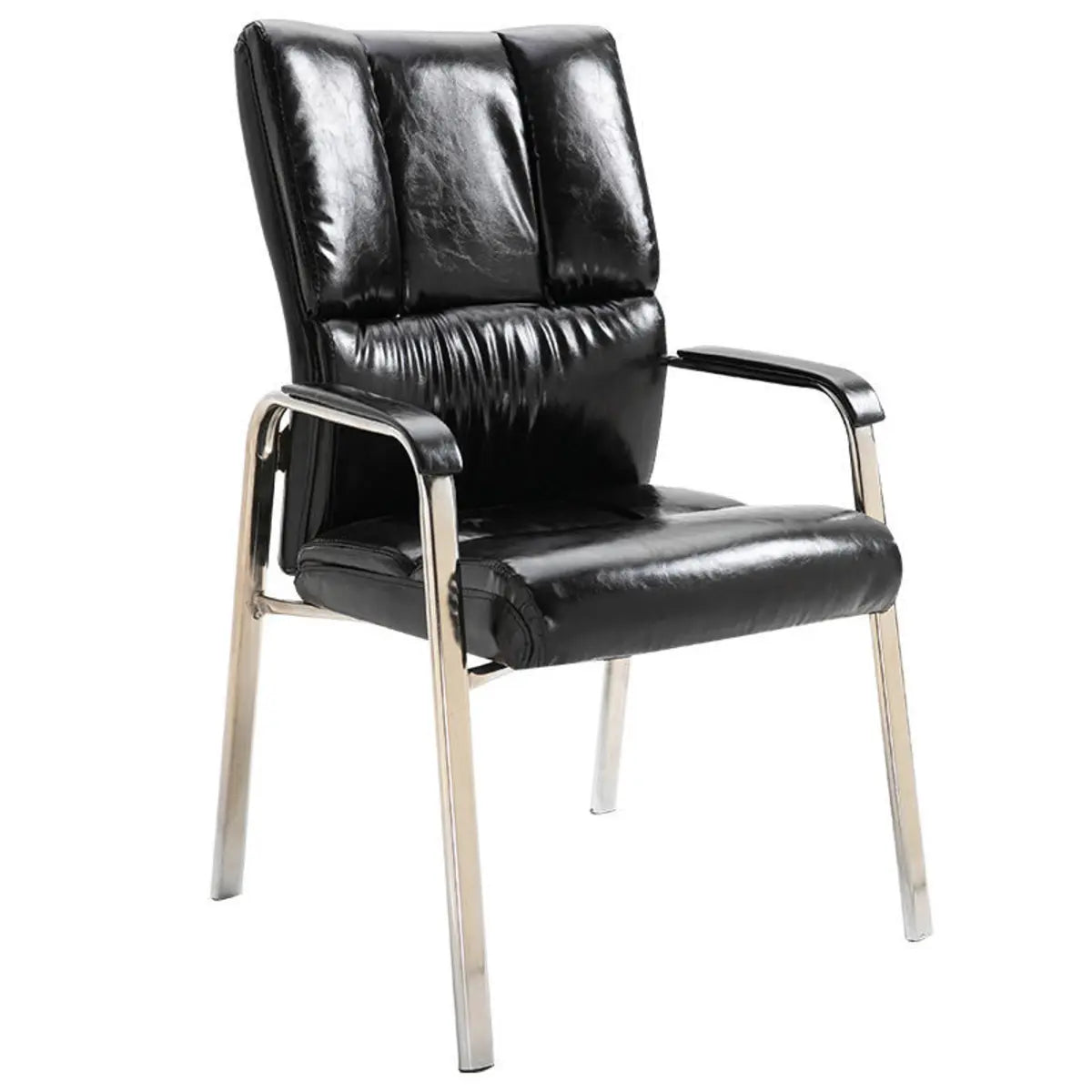 Stable Black Ergonomic Leather Office Chair with Arms Image - 10