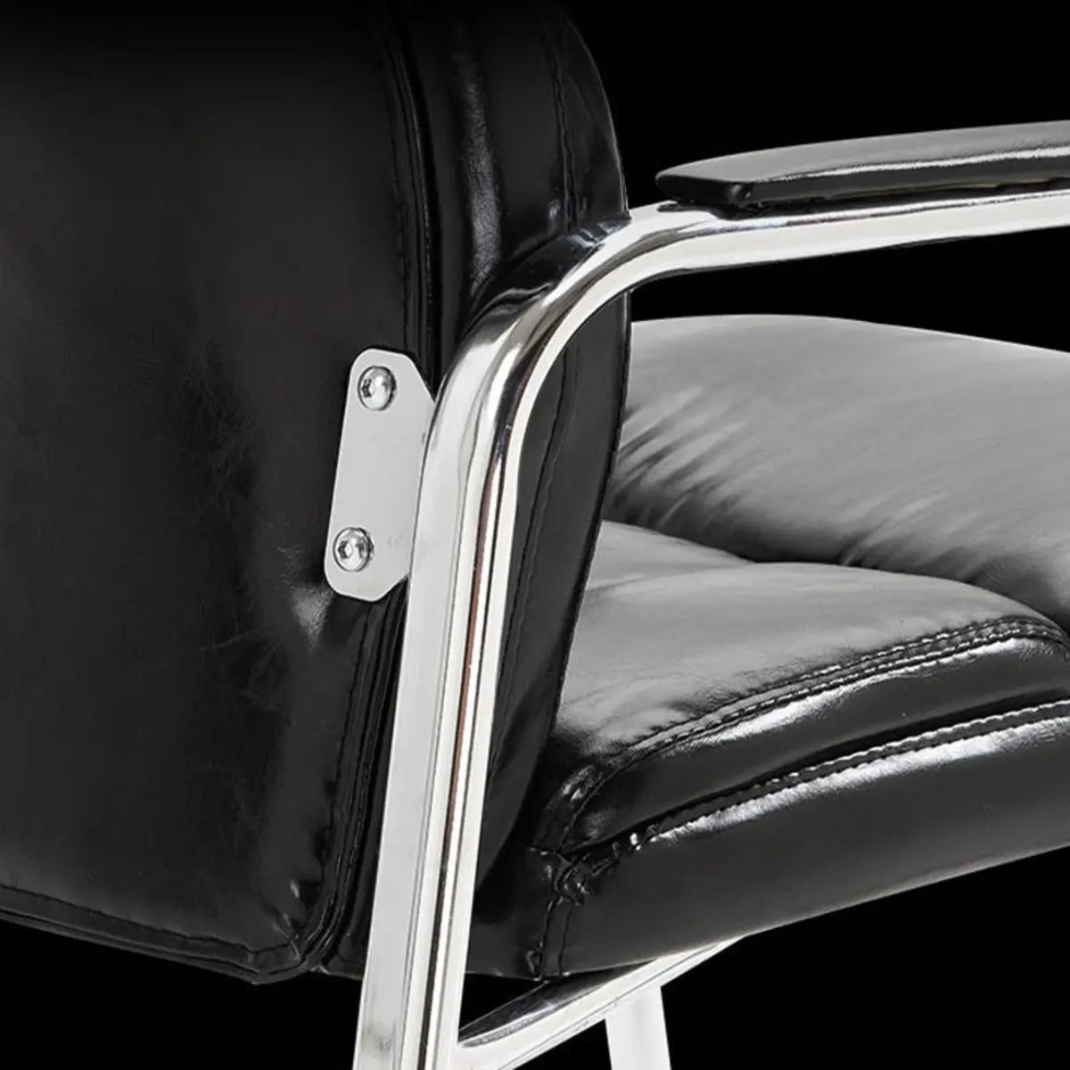 Stable Black Ergonomic Leather Office Chair with Arms Image - 15