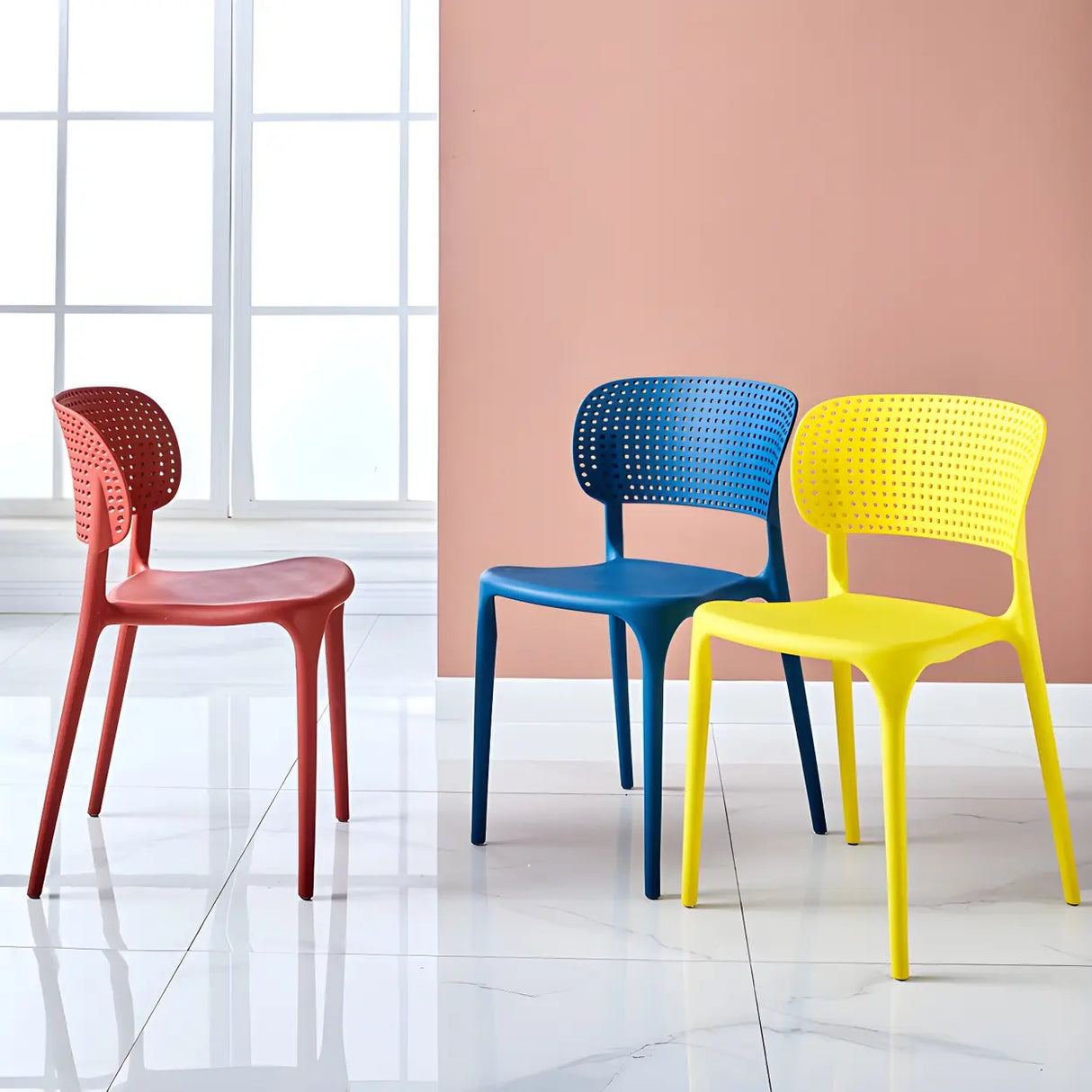 Stackable Minimalist Open Back Side Chair with Four-Leg Image - 6