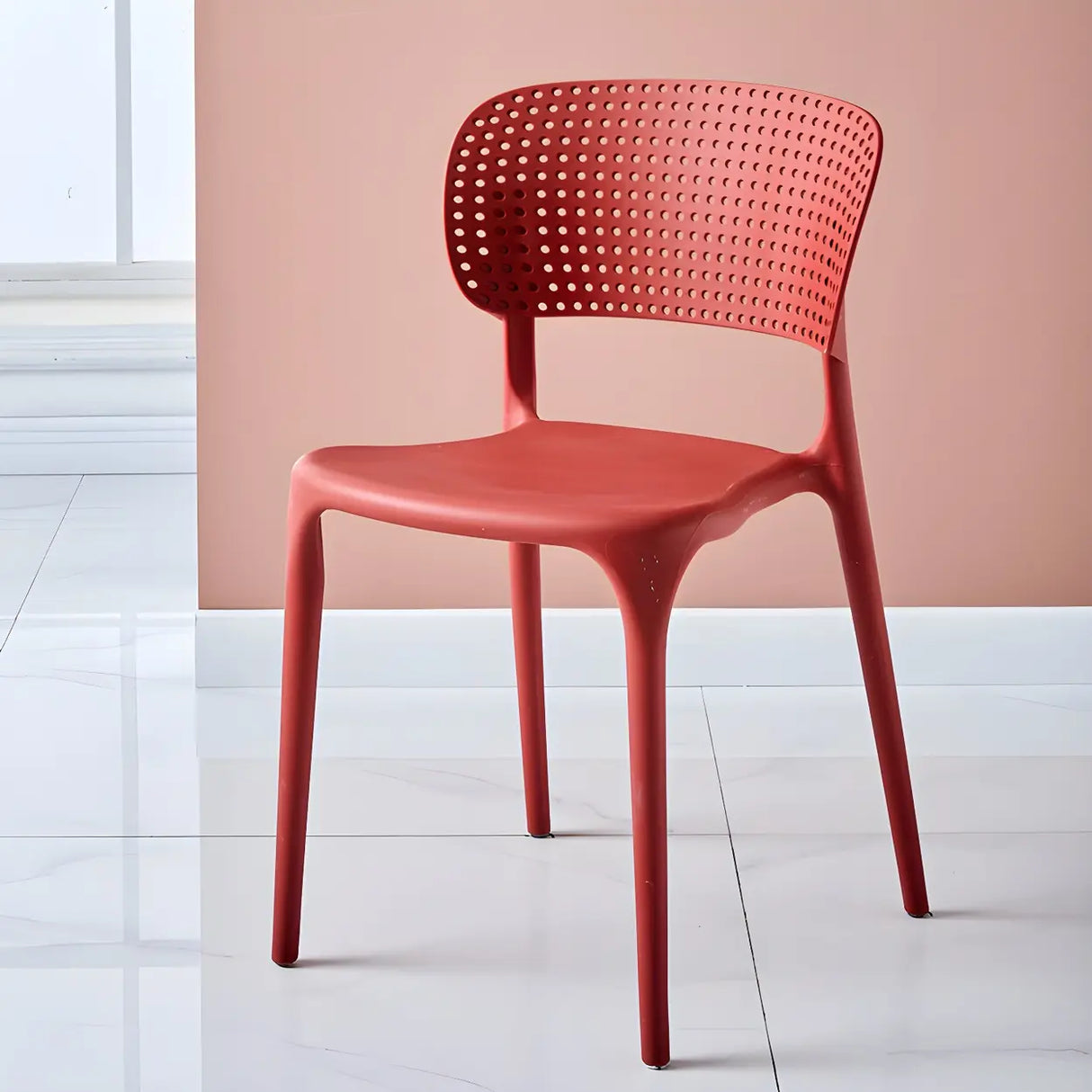 Stackable Minimalist Open Back Side Chair with Four-Leg Image - 7