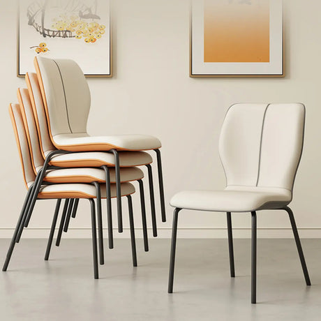 Stackable PU Leather Solid Back Dining Chair with Metal Legs Image - 1